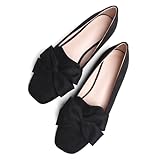 SAILING LU Black Ballet Flats Bow Suede Shoes for Women's Dressy Comfortable Slip On Square Toe Ballerina Walking Flats Loafers Business Casual Woman Size 6.5