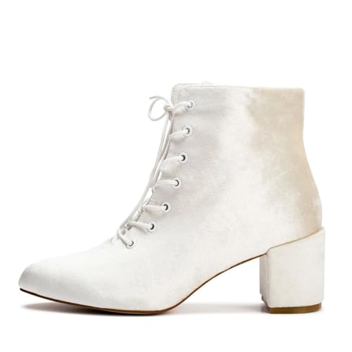 XYD Women Brides Almond Toe Ankle Boots Block Chuny Low Heel Lace-up Side Zip Elegant Booties Shoes for Wedding