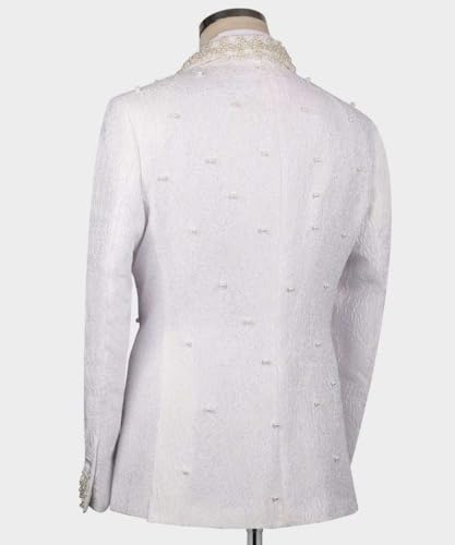 Men's White Rhinestone Embellished Shawl Lapel Paisley Blazer, Single Breasted2