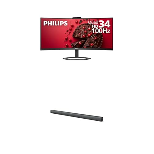 Image of Philips 34 inch UltraWide QHD Monitor with Windows Hello Webcam, USB-C Docking & 60W 2.0 Channel Soundbar with Bluetooth