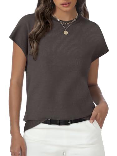 Image of Womens Tops Summer Sweaters Short Sleeve Shirts Dressy Casual Basic Casual Cap Sleeve Tops Beach Vacation Clothes