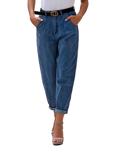 Luvamia LV-7H-KZ-210_E-L Women'S Casual High Waist Stretch Loose Balloon Tapered Jeans Vintage Denim Pants Seaport Blue Size Large thumb #2