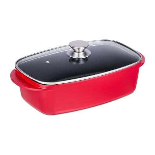 Asador de horno de 5 L Relaxdays rustidera roja antiadherente 2