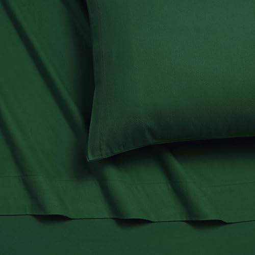 Tribeca Living King German Flannel Pillowcases, Set of 2, 200-GSM Heavyweight Cotton, Emerald Green