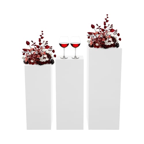 3Pcs Square Display Pedestal Stands Set for Party Metal Display Stand Plinth Pillars Cake Stands Pillars for Wedding Birthday Art Decor Risers 11.8*31.5 (L) 11.02*25.6 (M) 10.24*23.6 (S)