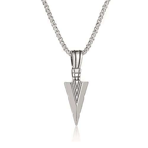 XYAYOU Stainless Steel Spearpoint Arrowhead Pendant Necklace for Mens Cool Arrowhead Pendant Chain Necklace (sliver)