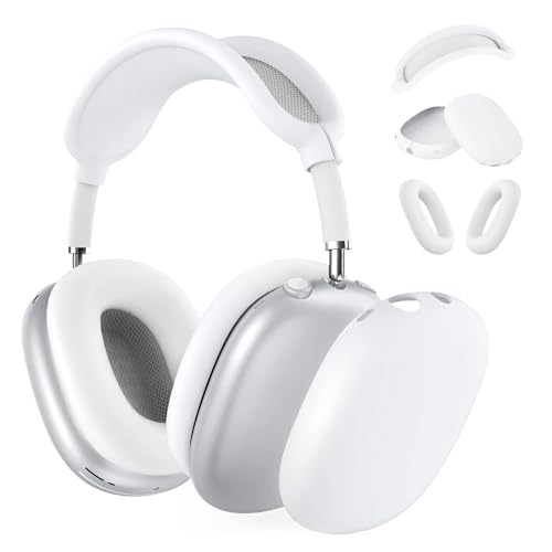 Silikonhülle für AirPods Max Kopfhörer, weiche Silikon Airpod Max Ear Case Cover, Anti-Scratch Ear Pad Case Cover/Ear Cups Cover/Headband Cover für AirPods Max（Weiß）