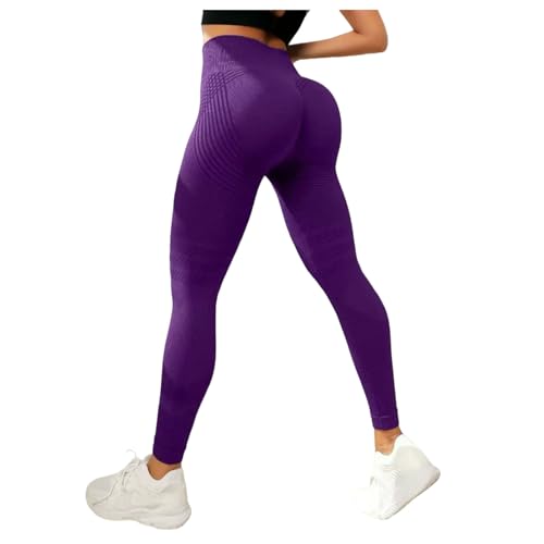 Gyios Leggings de Yoga Mujer Polainas Celulitis Levantamiento Glúteos con Cintura Control Entrenamiento Barriga Legging Anticelulítico Gimnasio-púrpura Mineral-m