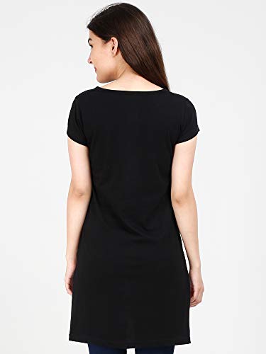 Image of FLEXIMAA Women's Cotton Round Neck Color Block Half Sleeve Long Top