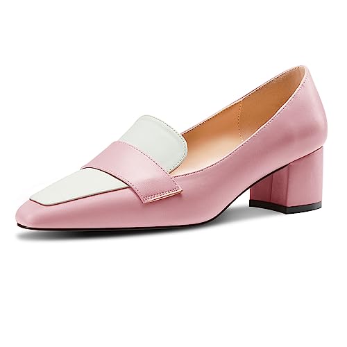 TNYNFBEB Womens Chunky Block Mid Heel Close Square Toe Pumps Slip-on Patchwork Prom Basic Classic 2.0 Inches Heels