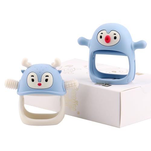 Image of Smily Mia Penguin and Reindeer 2Pack Baby Teething Toys Gift Set for 0-18Months Babies