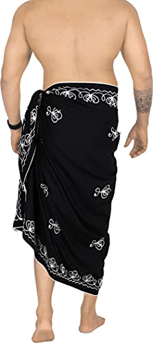 LA LEELA Men's Standard Summer Long Pareo Casual Embroidery Beachwear for Men Cover Up Holidays Beach Wrap Lava Lava Vacation Swimwear One Size Squid Ink2