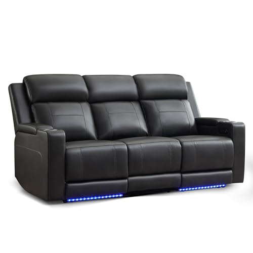 Neptane Power Reclining Sofa with Adjustable Headrest/LED Light, Electric Reclining