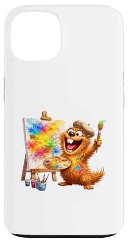 Carcasa para iPhone 13 Feliz Pintor Dibujos Animados Arte Mascota ✅