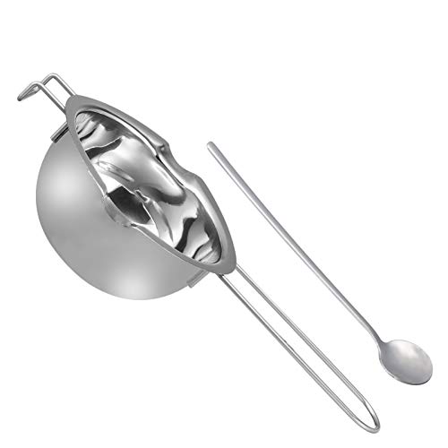 Healifty Creamcheese Stainless Steel Melting Pot with Handle Stainless Steel Double Boiler Pot with Stirring Spoon for Melting Chocolate Candy and Candle Making 400ml Caramel Chocolate