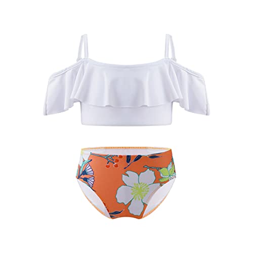 Kids Girls Off Shoulder Bikini Swimsuits Ruffle Tankini Top and Briefs Swimwear Bathing Suit3