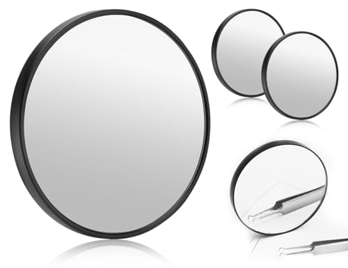 Lhbwhiz 2 Piezas Espejo de Aumento 15X, Pequeño Espejo de Cosmético Redondo con Ventosa, para Espejo de Pared de Baño, Maquillaje, Eliminación de Puntos Negros (Negro)