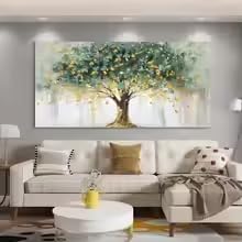 Tableau abstrait arbre vert pour habiller un grand mur vide