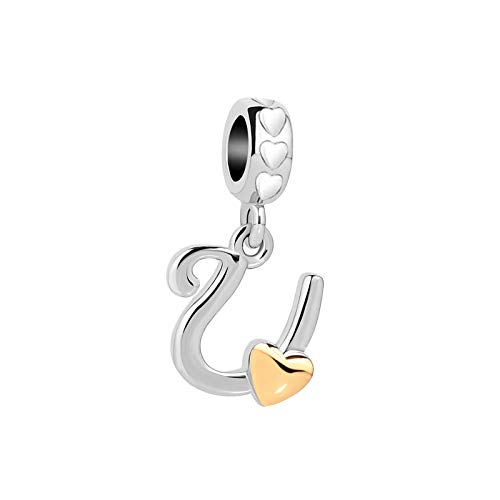 SBI Jewelry Abalorio de la A a la Z con forma de corazón dorado con letra inicial compatible con pulseras Pandora, joyería personalizada para regalo para mujer, Cobre, No es una piedra preciosa
