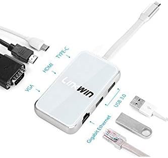 USB C Hub, USB C Multiport Adapter,6 in 1 Tempered Glass USB C to HDMI, VGA, USB C Charging, 2 USB 3.0 Ports,RJ45 Gigabit Ethernet, USB C Dock Dongle Compatible Apple MacBook Pro 13/15 (Thunderbolt 3)