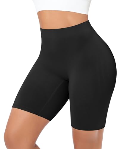 YARRCO Damen Unter Hose Kurz Nahtlos Unterhose für Rock Kleid Hohe Taille Boxershorts Unterwäsche Radlerhose (Schwarz, L)