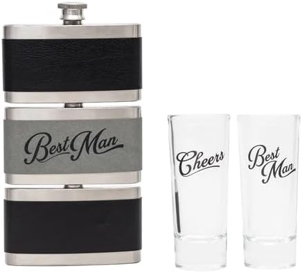 Wedding Flask - Best Man, With 2 Oz Coordinating Shot Glass