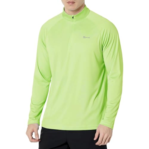 SG Edge Men’s UPF 50+ Rash Guard 1/4 Zip Up Swim Shirt Long Sleeve Moisture Wicking Quick Dry Lightweight Fishing Running Hiking, Lemon Green, Small
