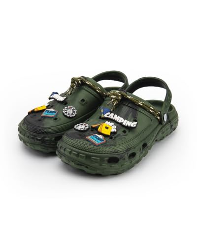 Image of Bacca Bucci x Discovery Camping Hero EVA Slides for Men, Marble Finish Clogs with Charms, Cushioned Lightweight Slip-On Sandals with Heel Strap