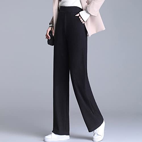 Pantalon large femme grande taille chaud et élastique noir