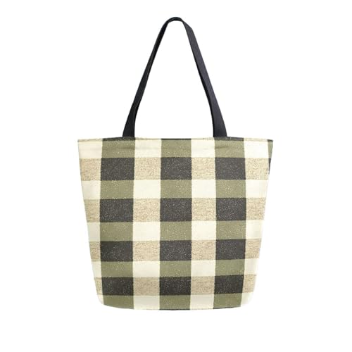 Extra Large Shoulder Tote Bag for Beach Travel Weekender Gym Olive - Black Check Pattern Reusable Grocery Canvas Shopping Bag2