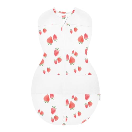 Image of Happiest Baby Sleepea 5-Second Swaddle - 100% Organic Cotton Baby Swaddle Blanket - Doctor Designed Promotes Healthy Hip Development (Ivory Strawberries, Small)
