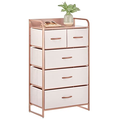 Mdesign Tall Dresser Storage Chest - Vanity Furniture Cabinet Tower Unit For Bedroom, Office, And Closet - Textured Print - 5 Removable Drawers - Pink/Rose Gold #TOP5
