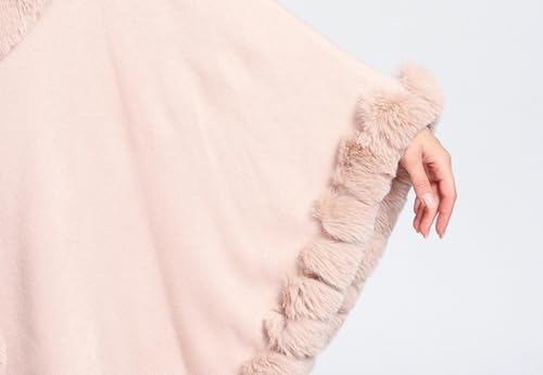 Image of Women Poncho Cape Faux Fur Collar Knitted Cardigan Sweater Batwing Long Sleeve Shawl Wrap Coat Oversized Cloak