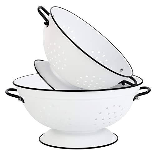 Metal Colander Set Of 2, Strainer Basket With Handles Perfect For Spaghetti, Pasta, Berry, Vegetable, Fruit, Solid Base Powder Coated Self-Draining Kitchen Colander Bowel, 3.5 & 5 Qt,Mattewhite #TOP8
