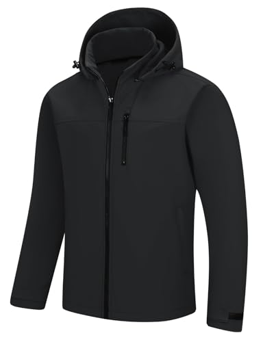 Image of baleaf Men's Fleece Lined Softshell Jackets with Hood Lightweight Water Resistant Jacket Winter Windbreaker Coat for Hiking Black S