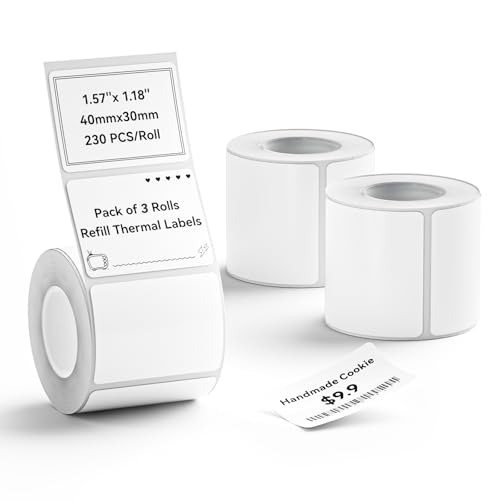Image of NIIMBOT 3 Rolls Set Label for B1 /B21 /B3S Label Printer, 1.57 inch x 1.18 inch (40x30 mm), Waterproof Thermal Labels for Mason Jar /Pantry Kitchen Organization (White