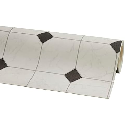 misento Bodenbelag PVC Vinyl Fliesenoptik Auslegware Fliese Schwarz-Weiß 400 x 200 cm Cover