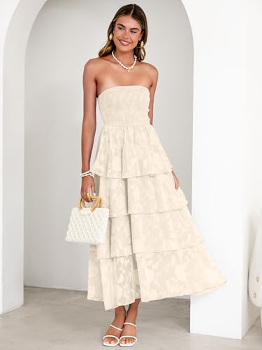 Image of Simplee Womens Summer Strapless Maxi Dress 2026 Boho Floral Off Shoulder Wedding Guest Dresses Tiered Beach Long Sundress