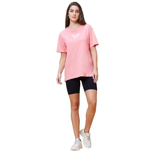 Image of Globus Women Pink Boxy Fit Typography Cotton T-Shirt-3639407001