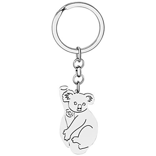 LONYOO Fun Australia Kaola Keychain Stainless Steel Cute Bear Gifts for Women Girls Car Key Bag Ornament Keyring Charms (Silver 082)