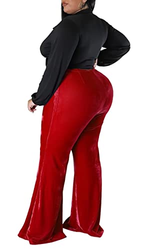 Aro Lora Womens Plus Size Velvet High Waist Bell Bottom Wide Leg Palazzo Flare Pant Trouser2