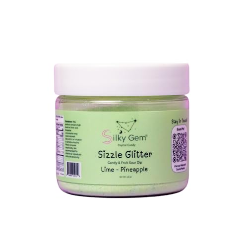 SILKY GEM Sizzle Glitter Lime/Pineapple Sour Candy Dip – Fruit-Flavored Sour Powder Topping for Candy, Mocktails & Ice Cream,1.5 oz