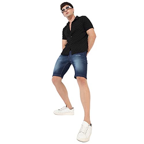 Image of CAHOOT Men's Button Up Shirt for Casual Wear | Regular Fit | Poly Lycra Shirt Crafted with Short Sleeve & Enhanced Stretch Comfort Fit for Everyday Wear