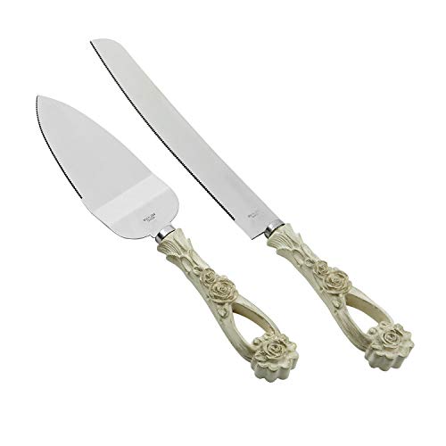 Fashioncraft Vintage Rose Design Wedding Knife And Cake Server Set, Ivory #TOP1