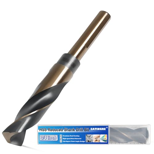 3/4 Inch Drill Bit Reduced Shank High Speed Steel Bit with 1/2 Shank HSS 4241 Black & Gold Drill Bits for Mild Steel Metal and Hard Wood