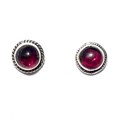 PENDIENTES BOTON CON PIEDRAS PRECIOSAS EN PLATA DE LEY (GRANATE)