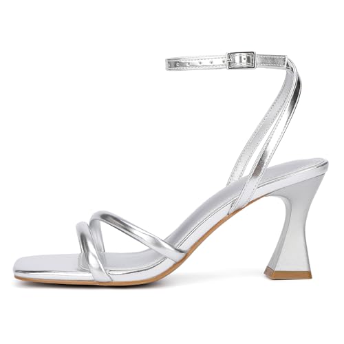 Image of Goderci Women's Kitten Strappy Mid heels Square Open Toe Ankle Strap Heeled Sandals