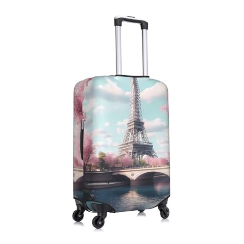 Romantic Paris Eiffel Tower Elastic Travel Luggage Cover, Washable Spandex Suitcase Protector, Anti-Scratch Fits 18-32 Inch3
