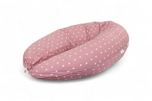 HOBEA-Germany Coussin d'allaitement 190 cm x 76 cm XXL Coussin de Grossesse Coussin pour Dormir sur Le côté avec Housse en Coton Biologique (Coeurs Vieux...