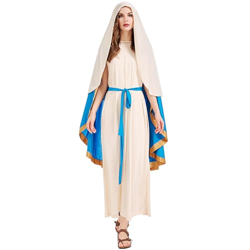 YOSUWOAI Vestido de María para mujer, disfraz de Virgen María, traje de cosplay, túnica para adultas, vestido midi victoriano, vestido tradicional medieval, disfraz de Halloween, atuendo festivo, ropa